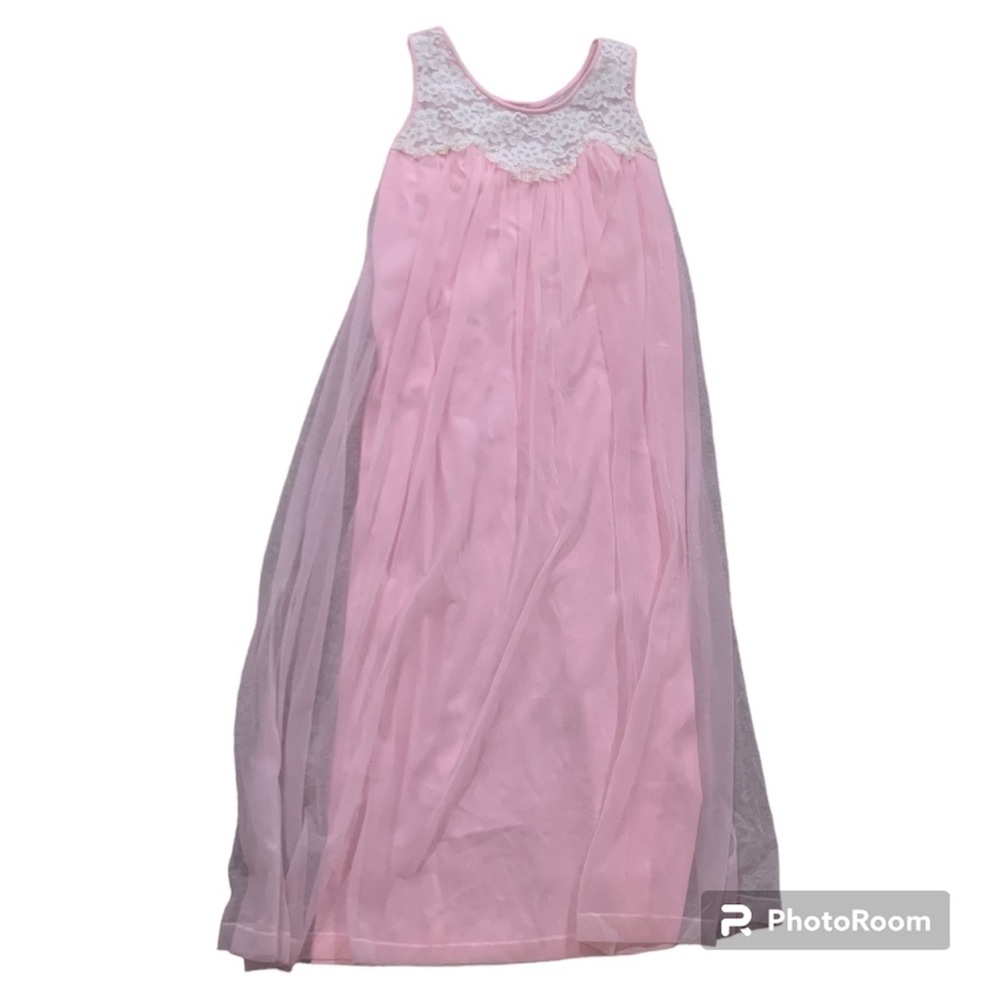 Vintage Bubblegum Pink Lingerie Slip Dress with Floral Lace, Size S/M